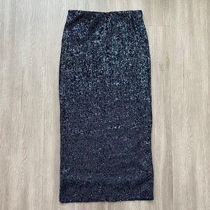 Forever 21 Sequin Midi Navy Blue Skirt Size XS